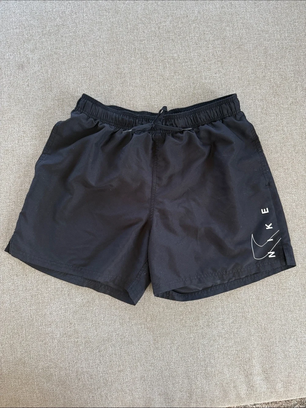 Nike Black Men’s Swim Trunks with White Swoosh - Size L